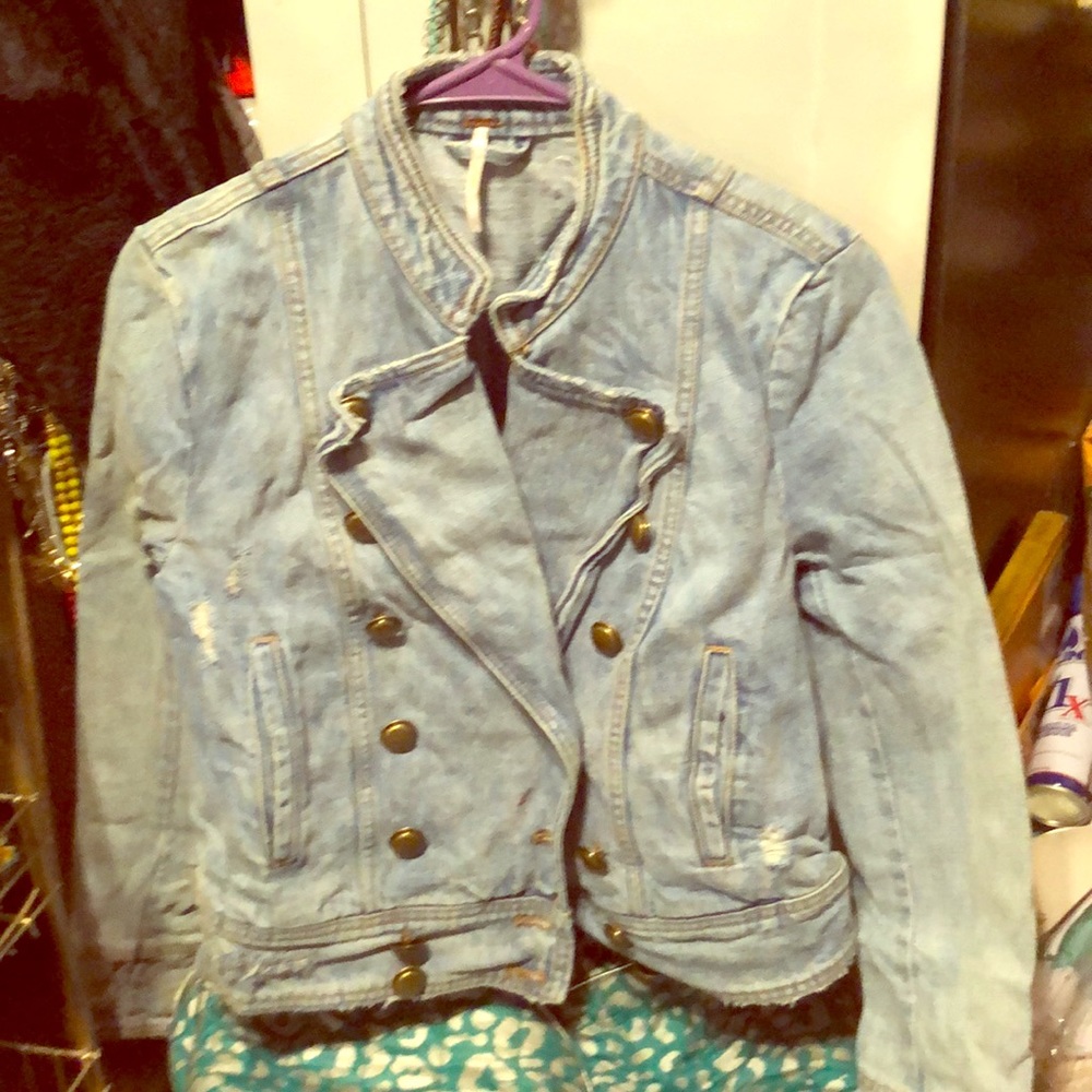 Free People Military Style Denim Jacket.